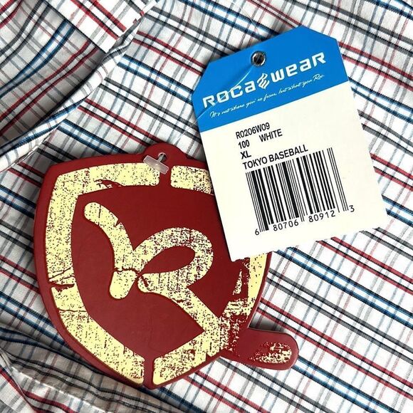 NWT ROCAWEAR Cotton Plaid White Red Blue Short Sleeve Button Down Shirt XL - Picture 11 of 14